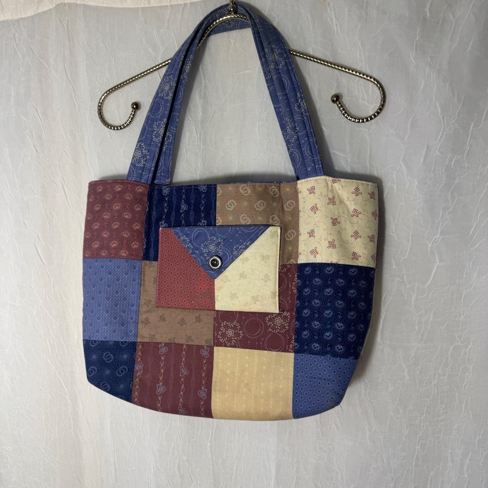 Patchwork Quilted Tote Bag Womens Medium Multicolor Floral Boho Cottagecore
